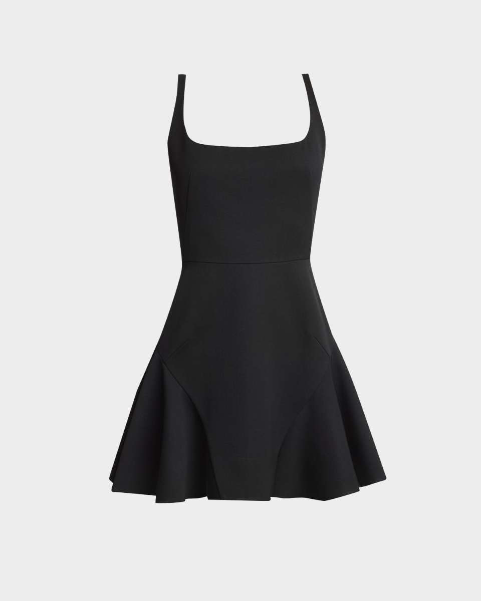 Square-Neck Sleeveless Ruffle Fluted Mini Dress